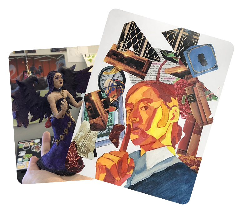 3D Pen Sculpture of Morgana from League of Legends and Richard Lau in a collage style.