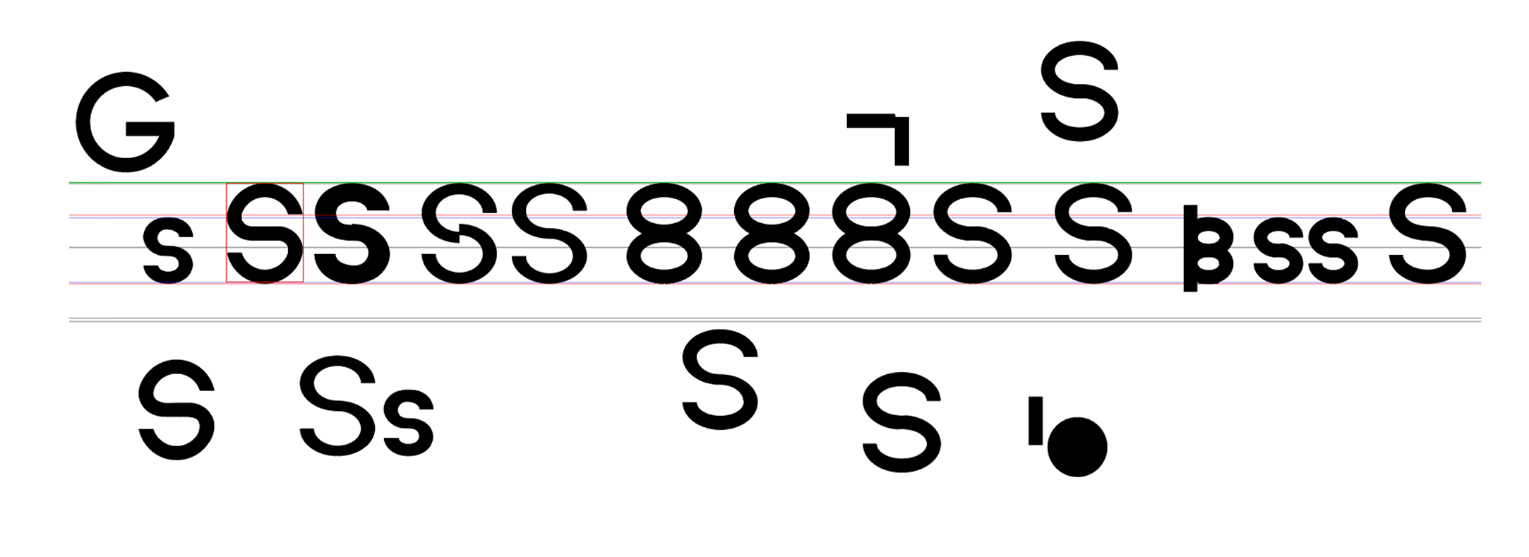 Illustrator file of typeface sketches on the letter S.