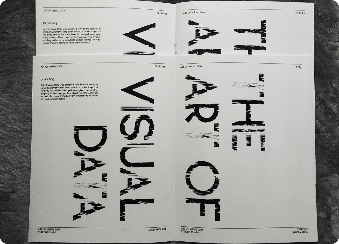 Test prints of Type Specimen showing print errors on the letter 't' in how it is lacking wholeness.