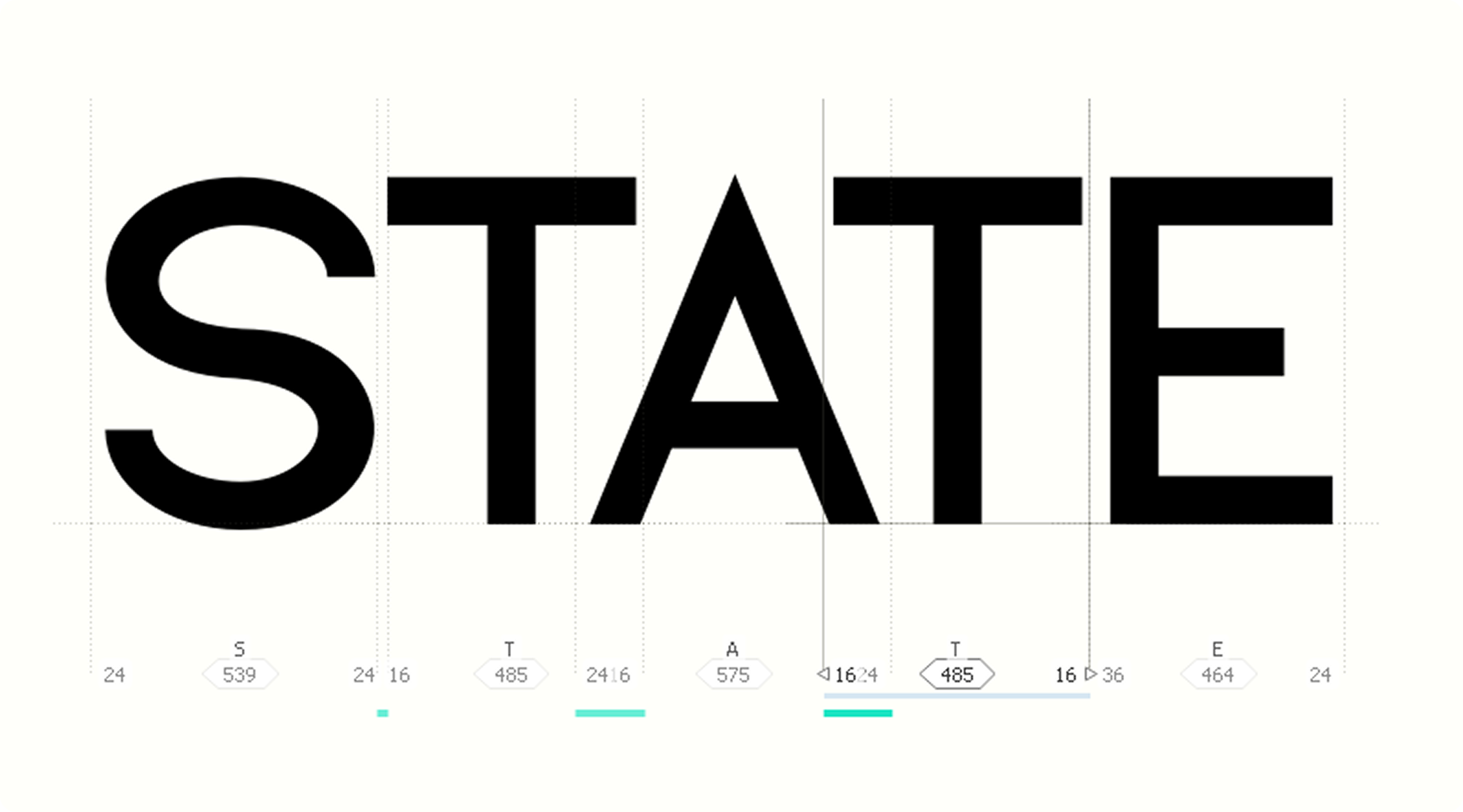 FontLab 8 software presenting the word 'STATE' and kerning values.