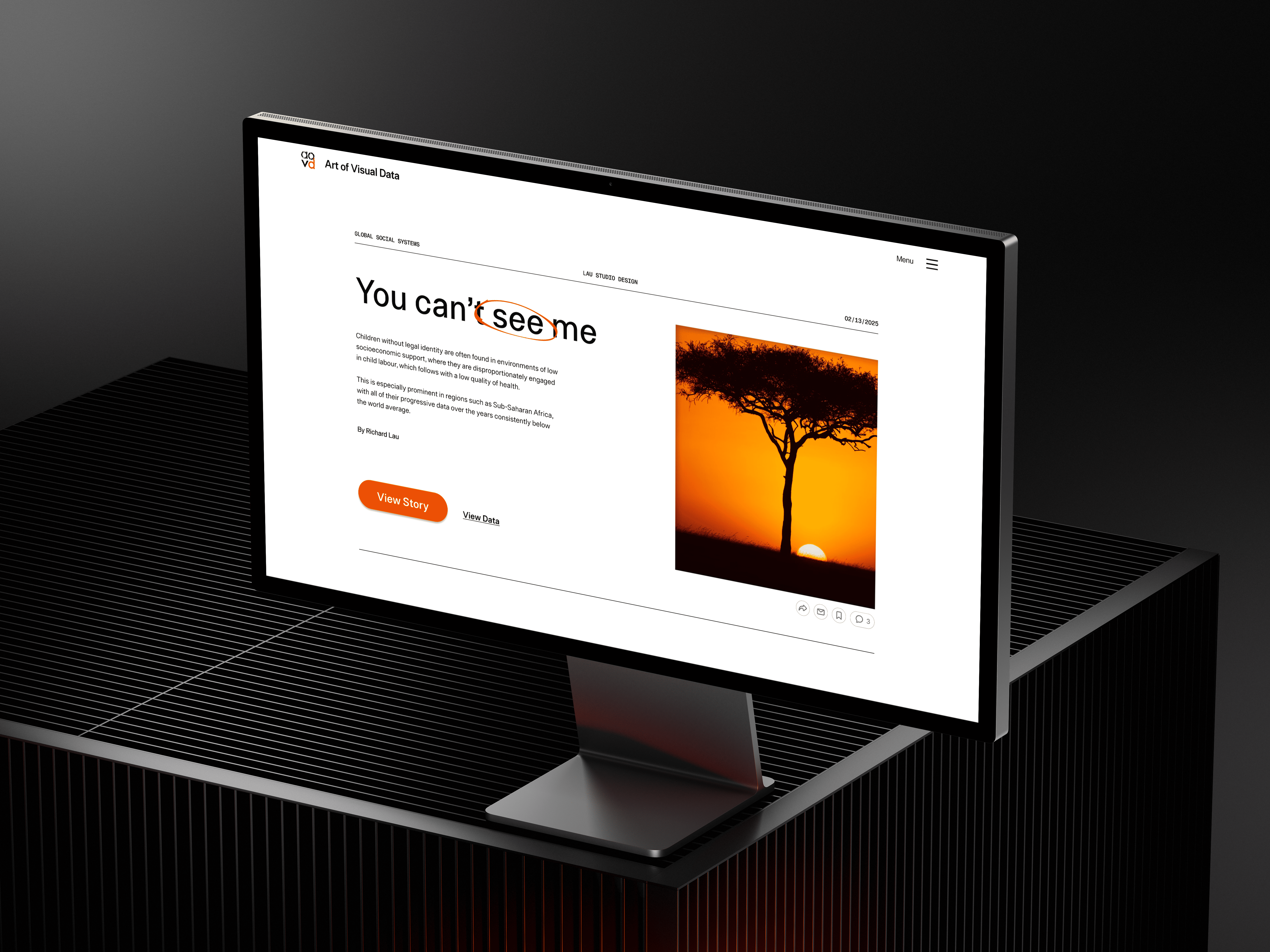 Desktop Mockup showing Article Home Screen.